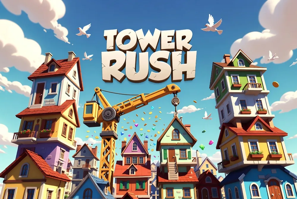 Coins and gems raining down from the crane in Tower Rush real money rounds