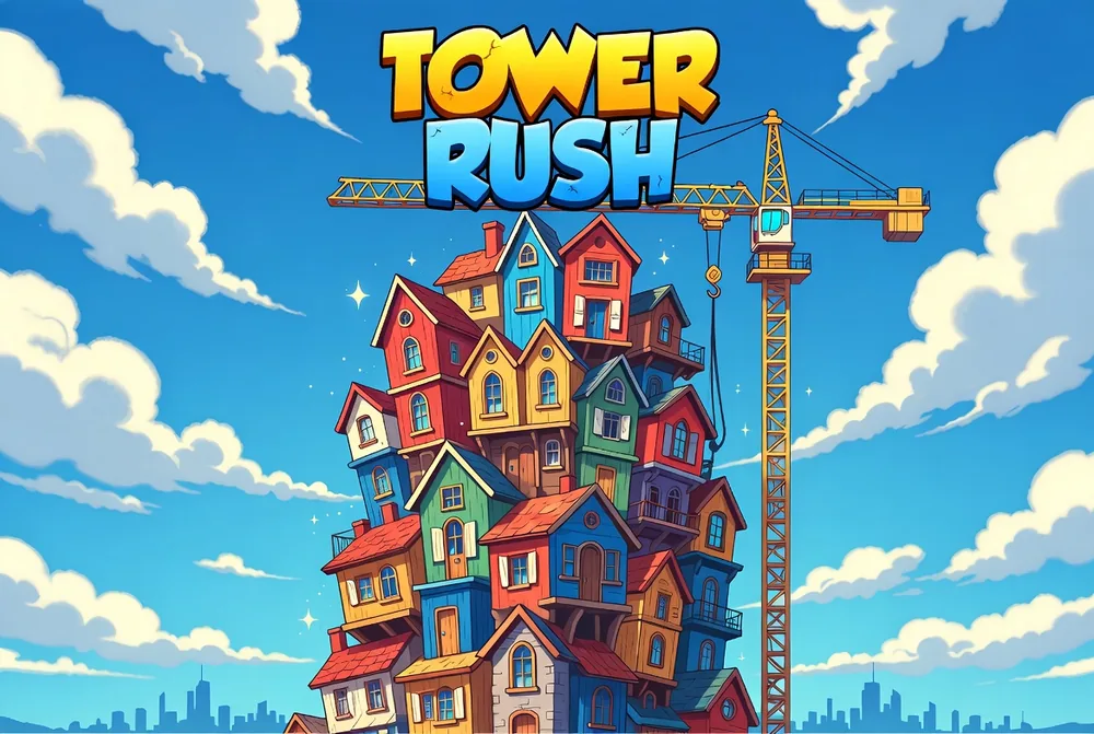 Crane lifting a house in the Tower Rush demo game running on fun credits