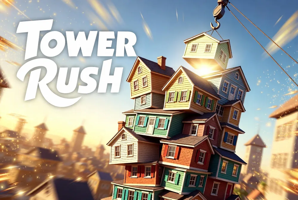 Golden-hour Tower Rush artwork illustrating the casino welcome bonus